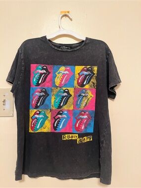 Zara Black Rolling Stones Colorblock Tongue Graphic Tee